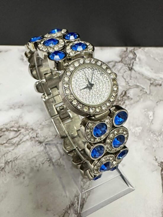 Suzanne Somers Watch Women Silver Tone Blue Rhinestone Bling Band New Battery main image 8